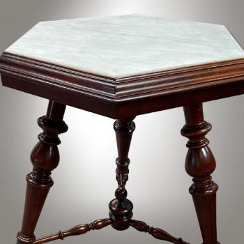 Coffee Table - marble, solid walnut wood - 1870